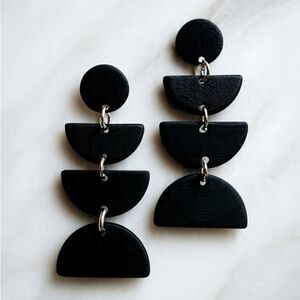 Black Geometric Stud Drop Four-Tier(Textured)- Handmade Earrings